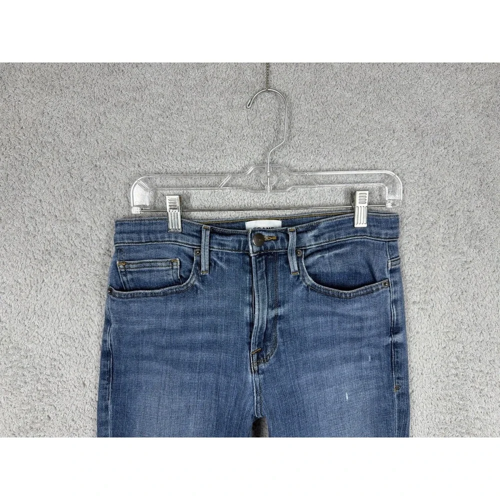 FRAME Le Beau Distressed‎ Straight Jeans Women's Actual Size 28x27 Blue Denim - Picture 4 of 10